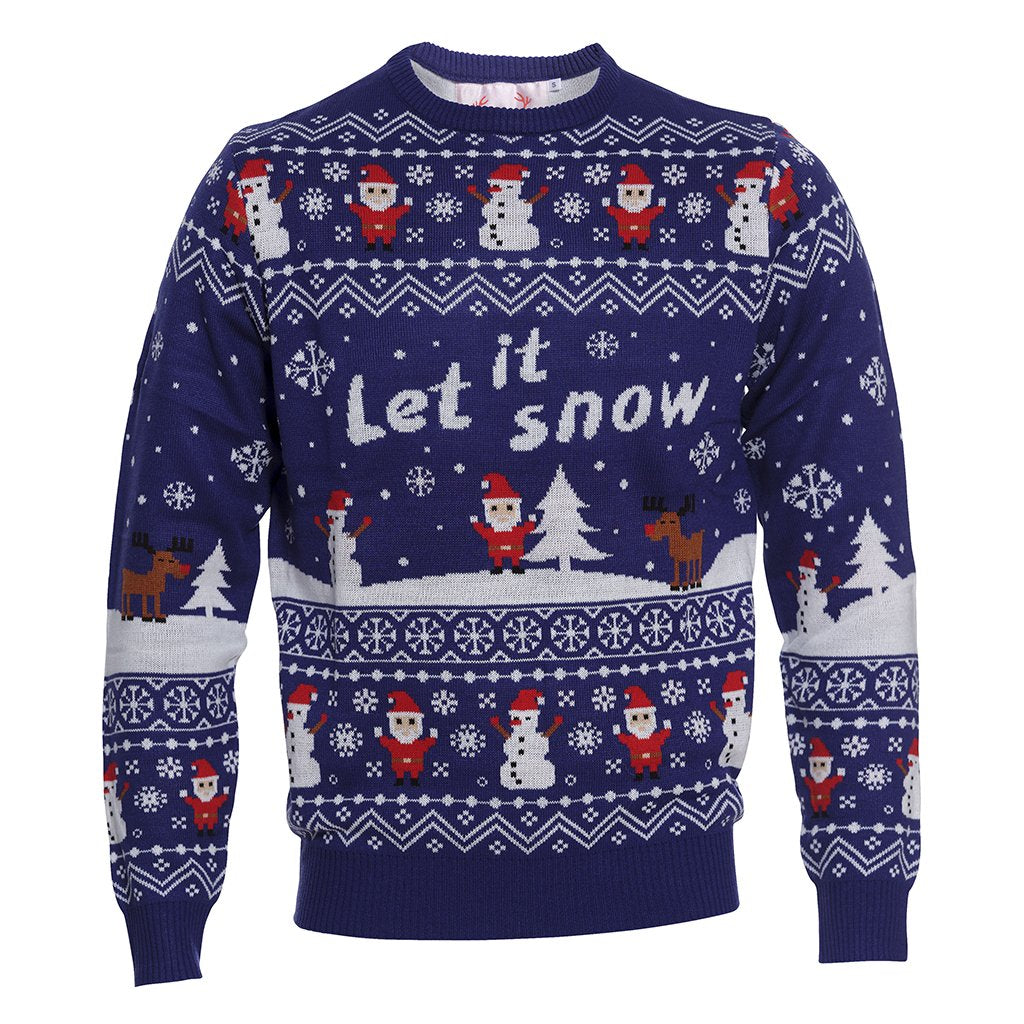 Un pull de Noël bleu avec la citation